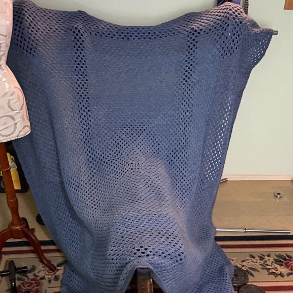 Large Cozy Blue Crochet Quilt - Picture 2 of 7